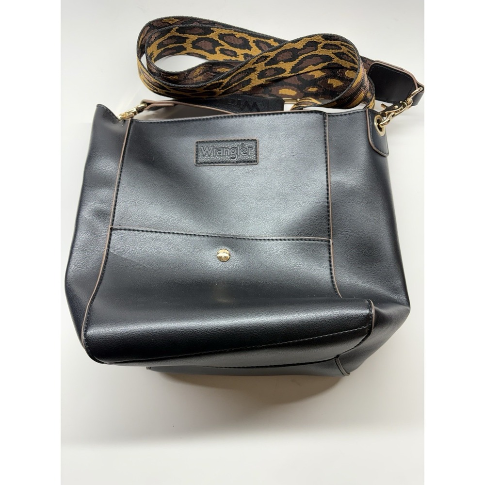 Wrangler Black‎ Bucket Vegan Leather Guitar Animal Print Strap & Removable Pouch